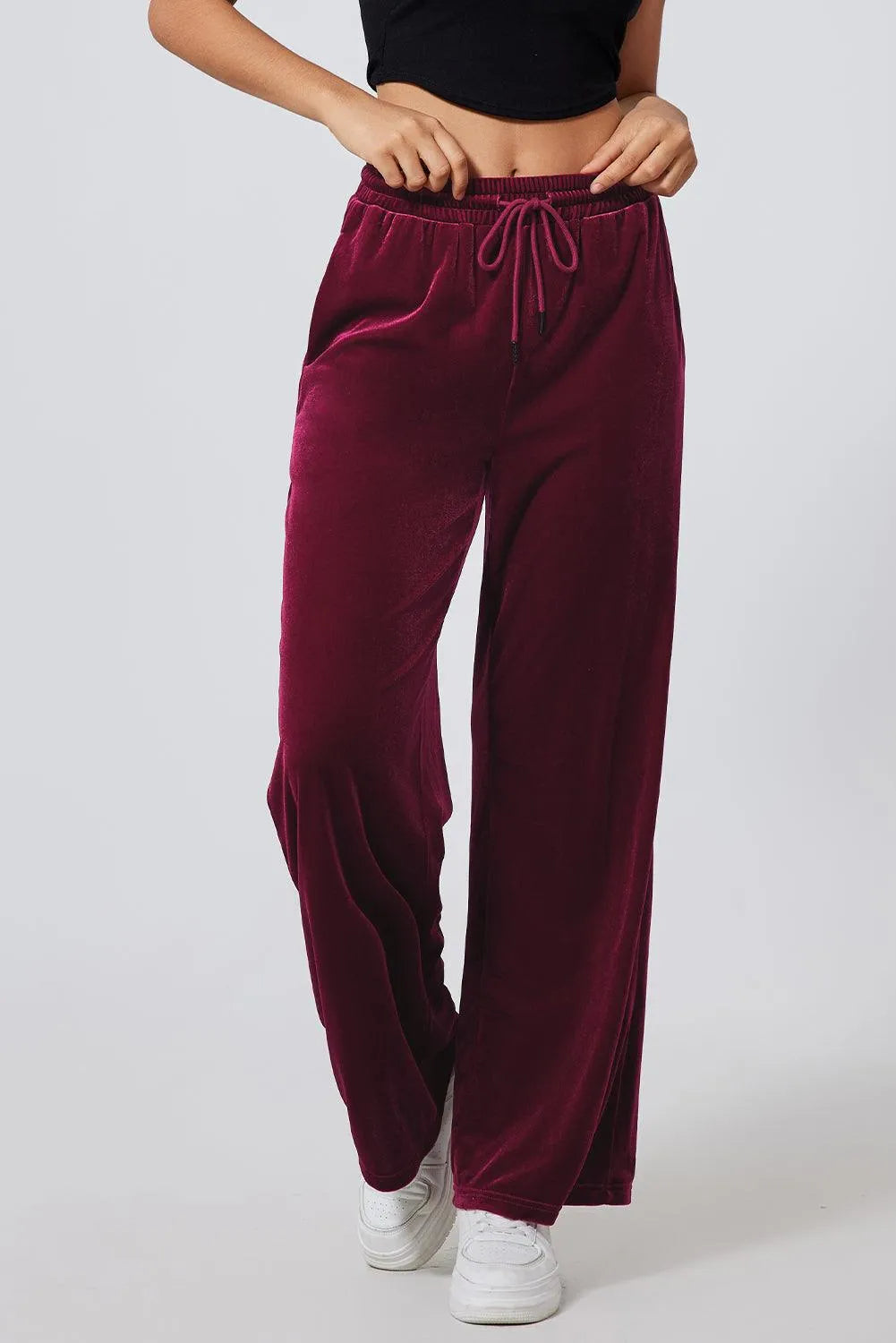 Drawstring Wide Leg Active Pants - 6i6