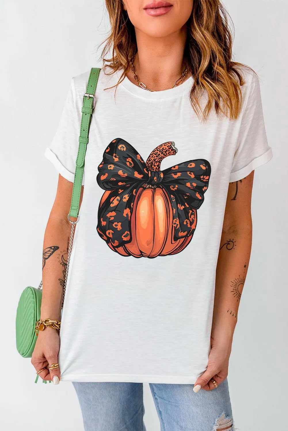 Pumpkin Round Neck Short Sleeve T-Shirt - 6i6