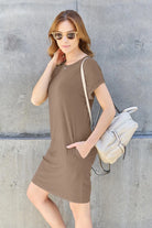 Basic Bae Full Size Round Neck Short Sleeve Dress with Pockets - 6i6