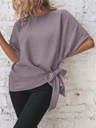 Knotted round neck half sleeve blouse with a trendy knot detail for a chic and casual look, available at 6i6.com