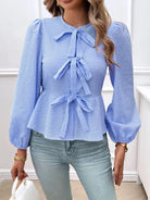 Tied Round Neck Long Sleeve Blouse - 6i6