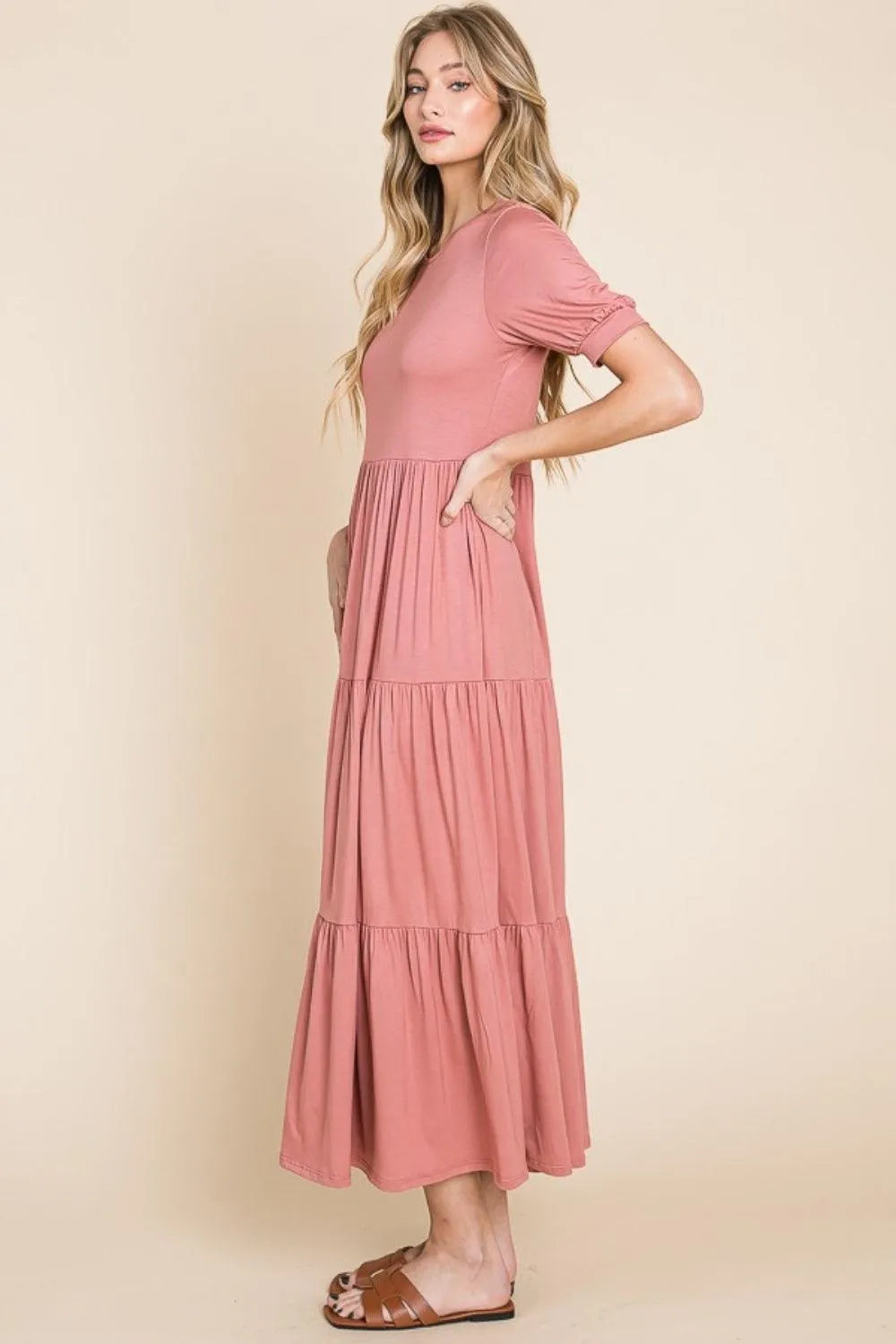 BOMBOM Short Sleeve Tiered Maxi Dress - 6i6