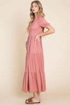 BOMBOM Short Sleeve Tiered Maxi Dress - 6i6