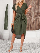 Tied Surplice Short Sleeve Dress - 6i6