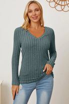 Basic Bae Full Size Ribbed V-Neck Long Sleeve T-Shirt - 6i6