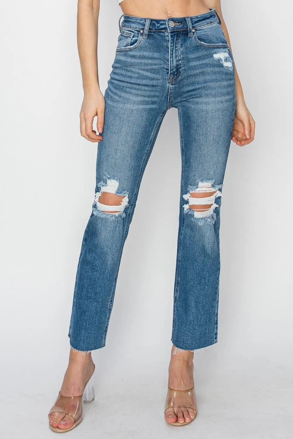 RISEN High Rise Distressed Ankle Jeans - 6i6