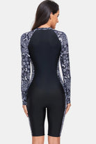 Printed Half Zip Long Sleeve One-Piece Swimwear - 6i6