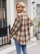 Pocketed Plaid Collared Neck Long Sleeve Shirt - 6i6