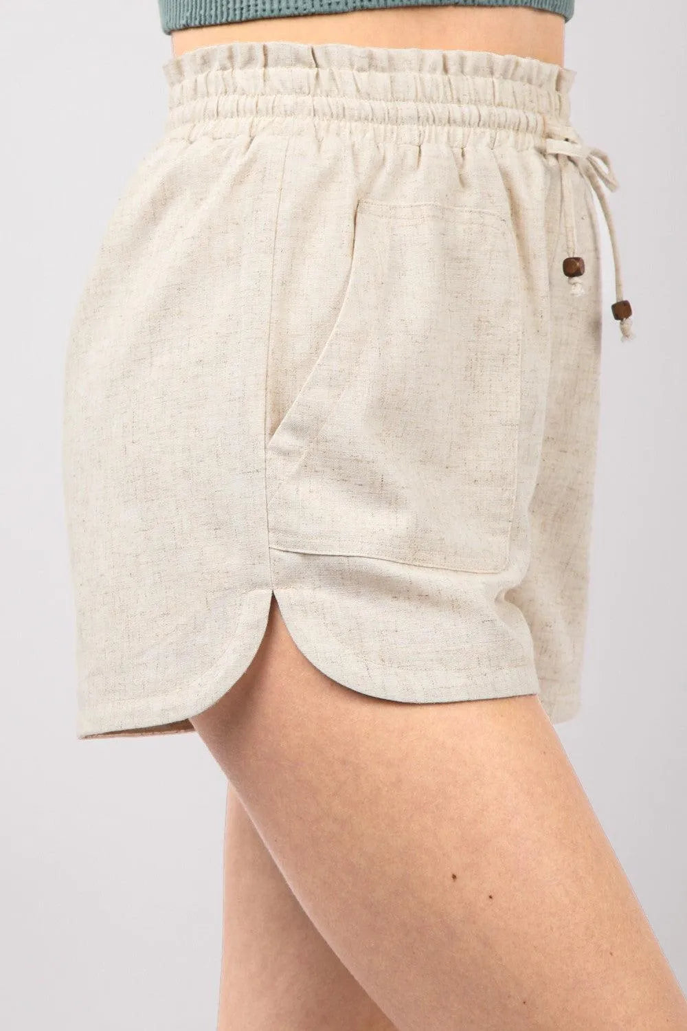 VERY J Drawstring Elastic Waist Linen Shorts - 6i6