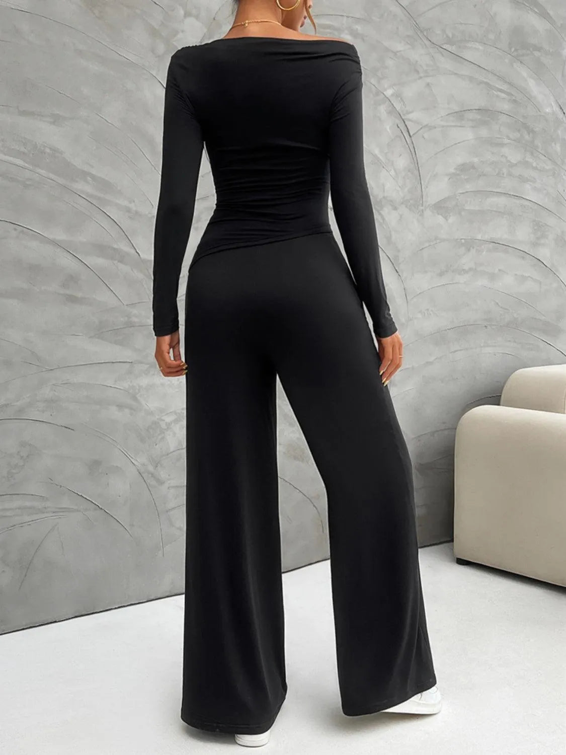 Long Sleeve Top and Wide Leg Pants Set - 6i6