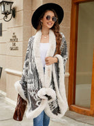 Printed Open Front Poncho - 6i6