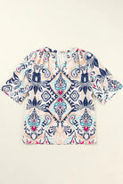 Printed Notched Half Sleeve Blouse - 6i6