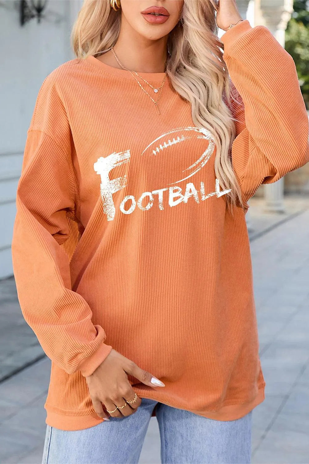 FOOTBALL Round Neck Long Sleeve Sweatshirt - 6i6