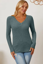 Basic Bae Full Size Ribbed V-Neck Long Sleeve T-Shirt - 6i6