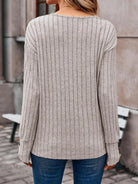 Ribbed V-Neck Long Sleeve T-Shirt - 6i6