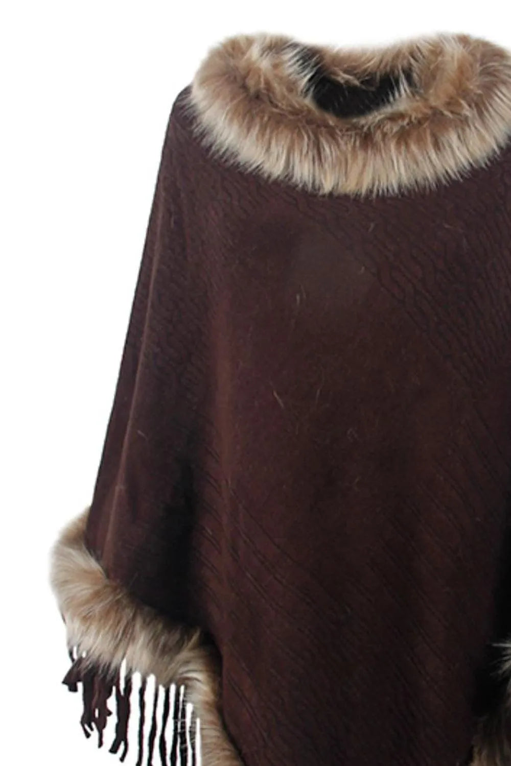 Faux Fur Trim Fringed Poncho - 6i6