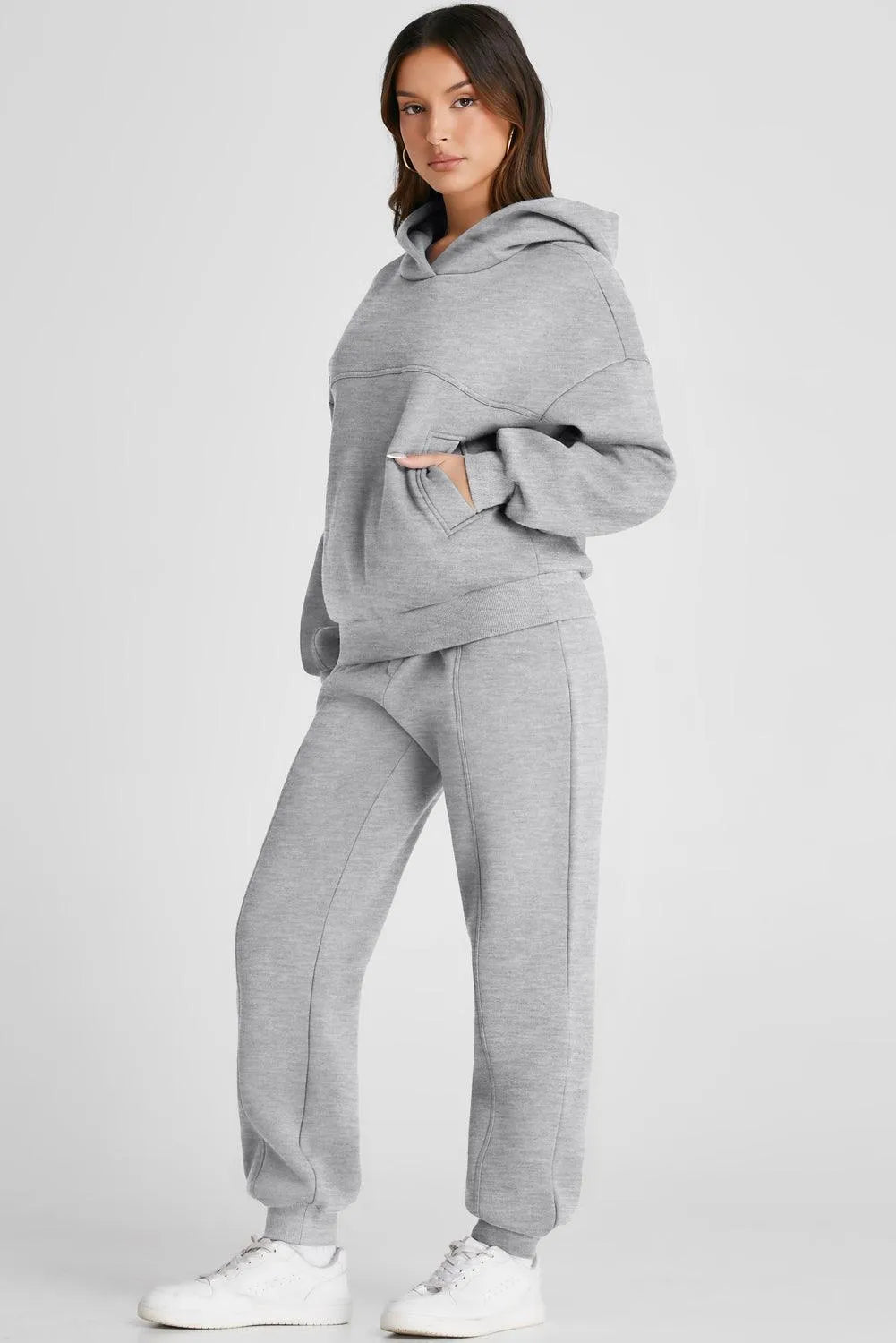 Dropped Shoulder Long Sleeve Hoodie and Pants Active Set - 6i6