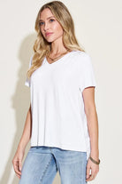 Basic Bae Full Size V-Neck High-Low T-Shirt - 6i6