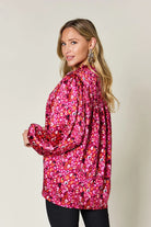 Double Take Full Size Printed Balloon Sleeve Shirt - 6i6