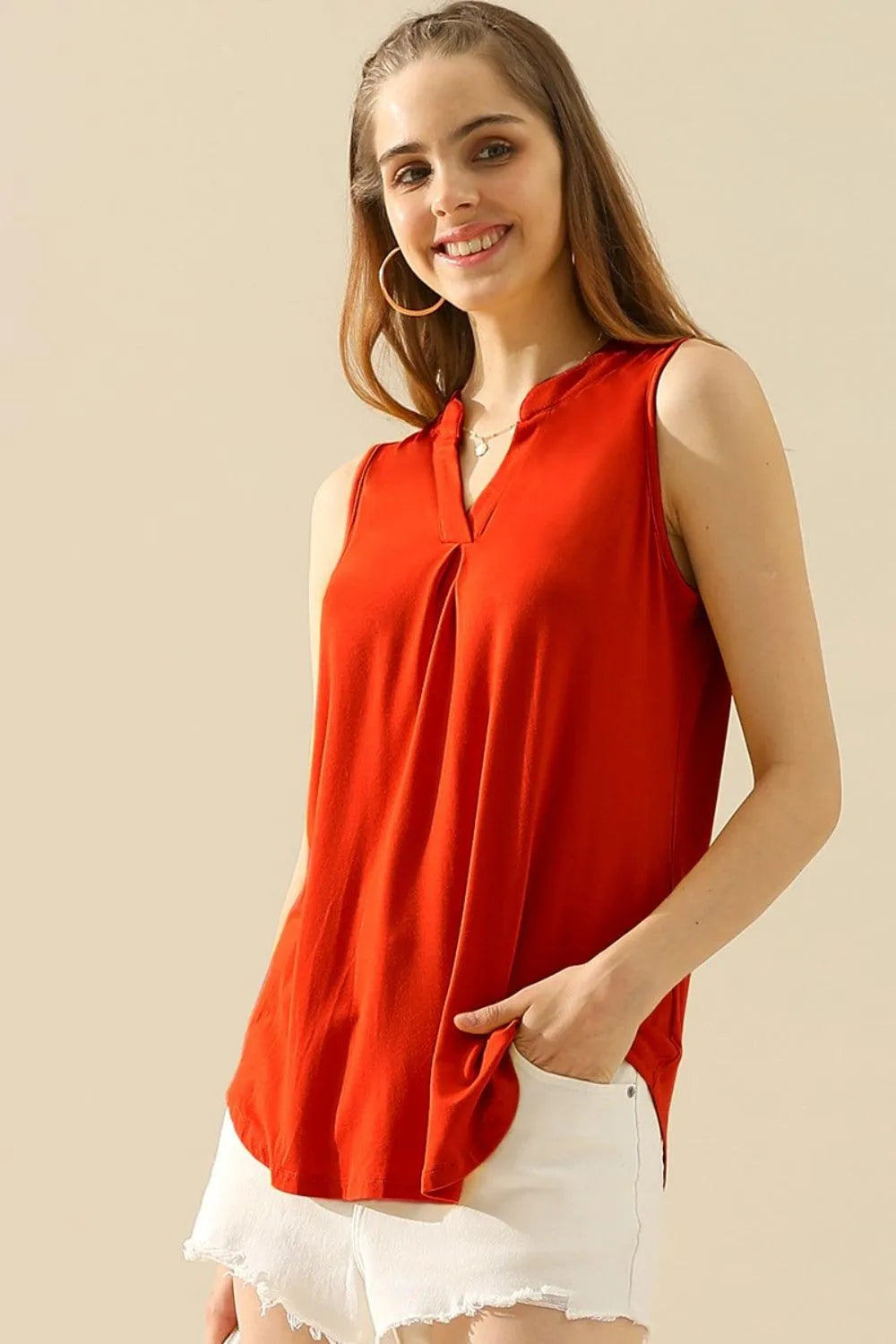 Ninexis Full Size Notched Sleeveless Top - 6i6