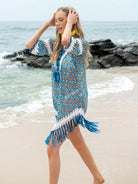 Fringe V-Neck Half Sleeve Cover-Up - 6i6