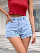 Denim shorts with side pockets, casual and stylish for warm weather, perfect for everyday wear, available at 6i6.com