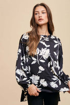 Annie Wear frill printed balloon sleeve blouse with a unique design and elegant frill details, perfect for a fashionable look, available at 6i6.com