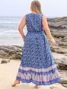 Plus Size Tied Printed Sleeveless Maxi Dress - 6i6