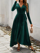 Split Surplice Long Sleeve Midi Dress - 6i6