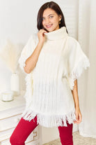 Justin Taylor Turtle Neck Fringe Poncho - 6i6