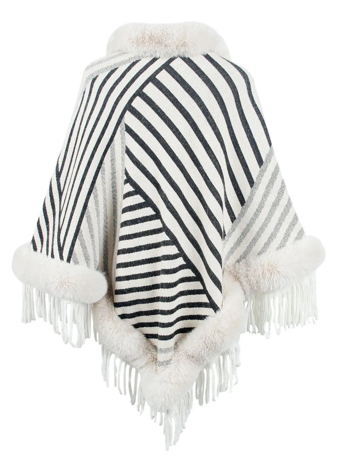 Striped Fringe Hem Poncho - 6i6