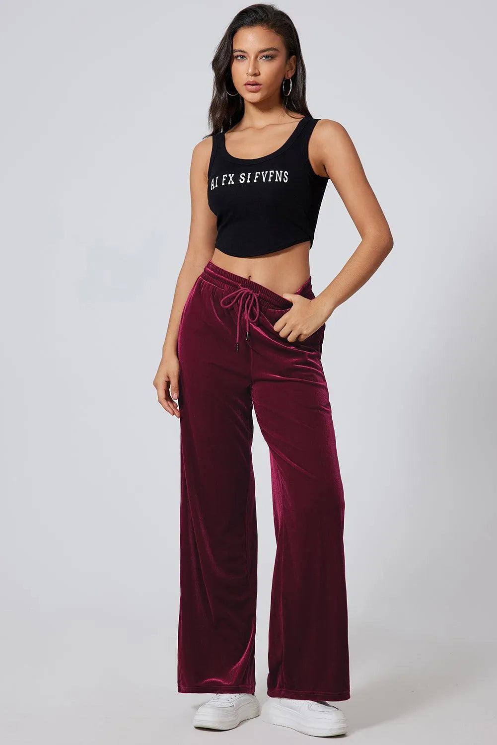 Drawstring Wide Leg Active Pants - 6i6