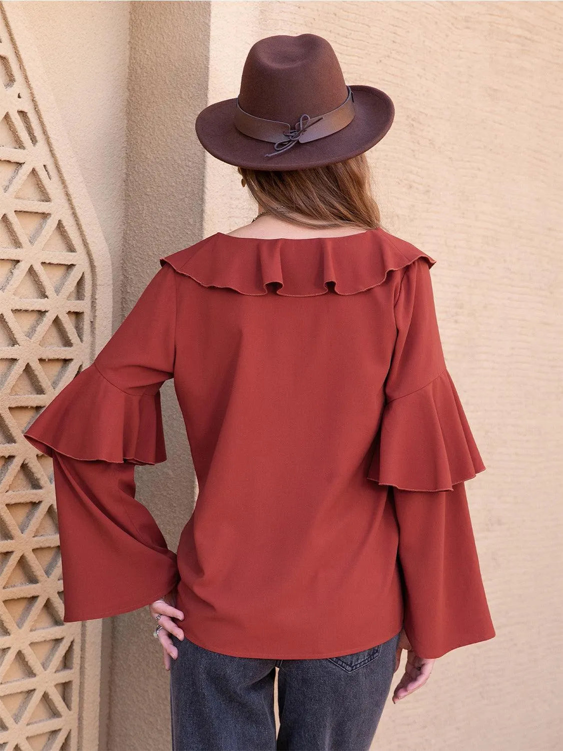 Statement Collar Long Sleeve Blouse - 6i6