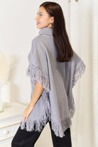 Justin Taylor Turtle Neck Fringe Poncho - 6i6