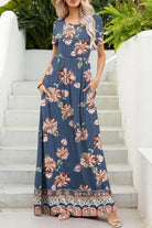 Printed Round Neck Short Sleeve Maxi Dress - 6i6