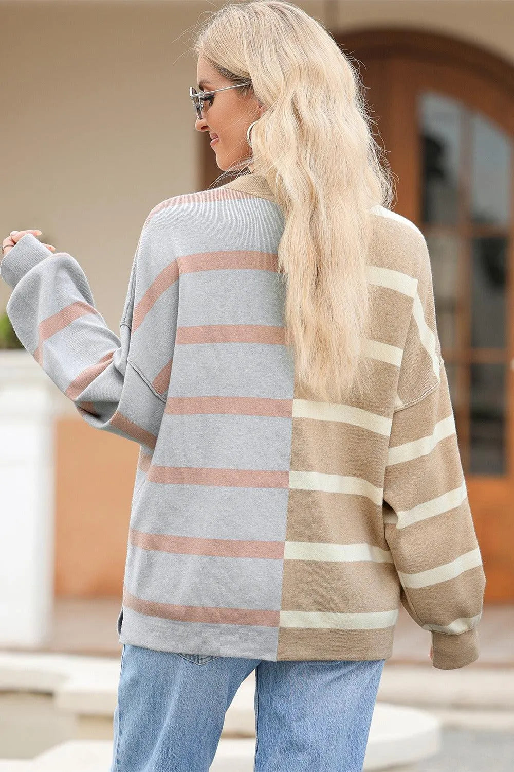 Striped Round Neck Long Sleeve Knit Top - 6i6