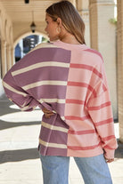 Striped Round Neck Long Sleeve Knit Top - 6i6