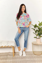 Double Take Floral Round Neck Babydoll Top - 6i6