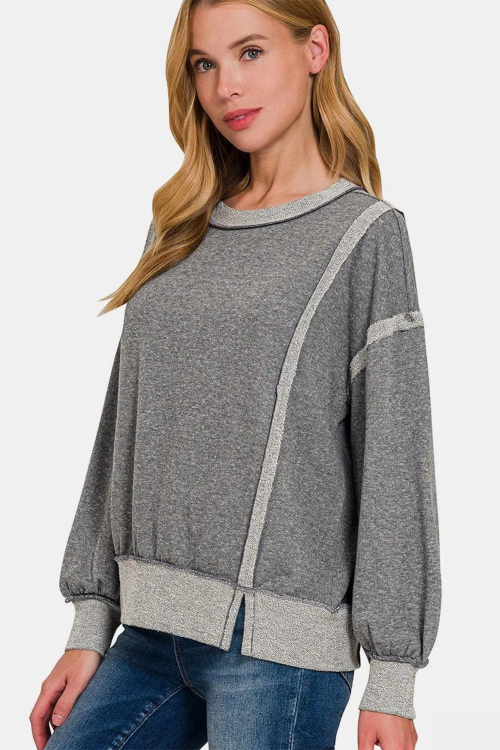 Zenana Washed Exposed-Seam Sweatshirt - 6i6