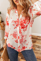 Floral Notched Long Sleeve Blouse - 6i6