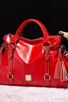 PU Leather Handbag with Tassels - 6i6