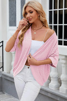 Eyelet Open Front Half Sleeve Cardigan - 6i6