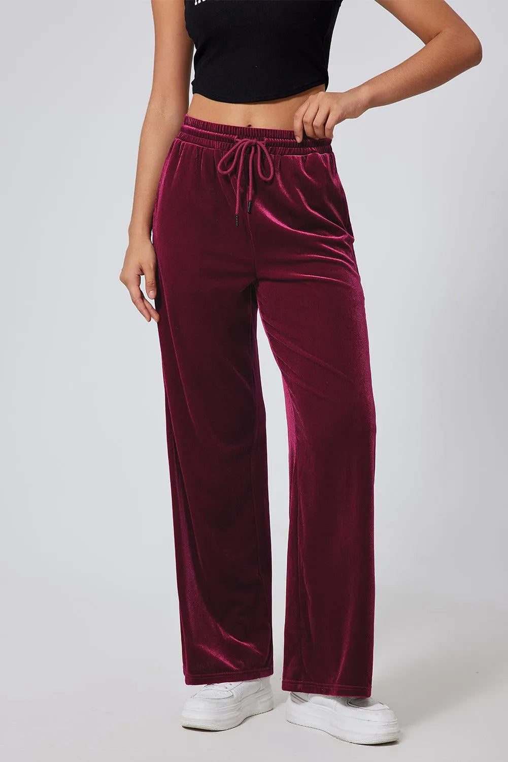 Drawstring Wide Leg Active Pants - 6i6