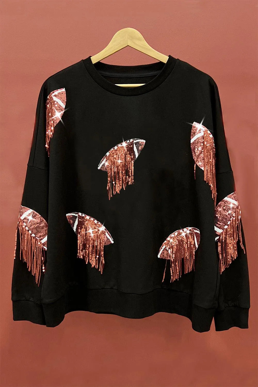 BiBi Sequin Fringe Football Patch Round Neck Sweatshirt - 6i6