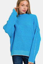 Zenana Exposed Seam Mock Neck Long Sleeve Sweater - 6i6