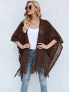 Fringe Hem Open Front Poncho - 6i6