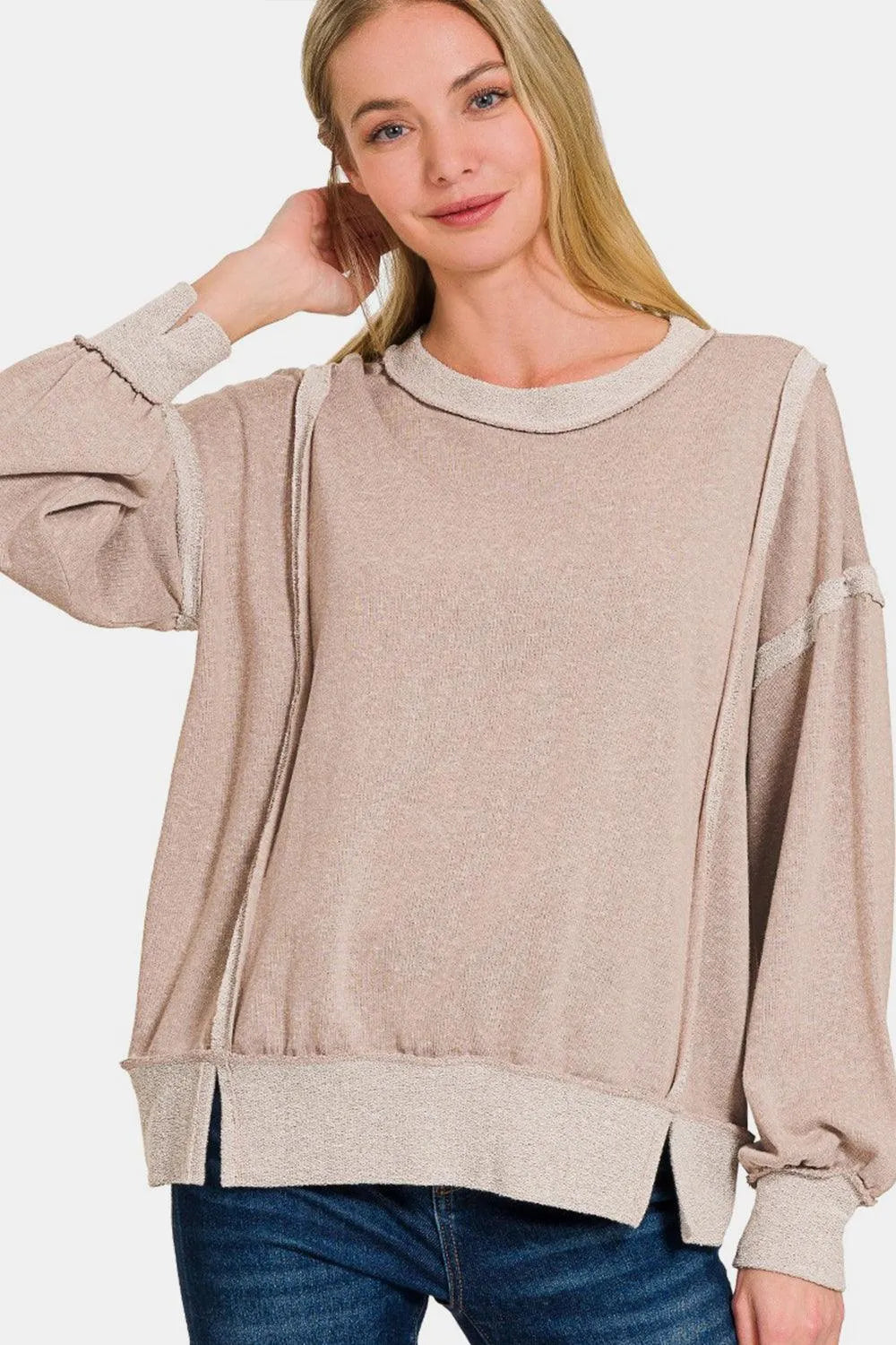 Zenana Washed Exposed-Seam Sweatshirt - 6i6