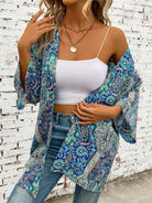 Printed Open Front Three-Quarter Sleeve Cover Up - 6i6