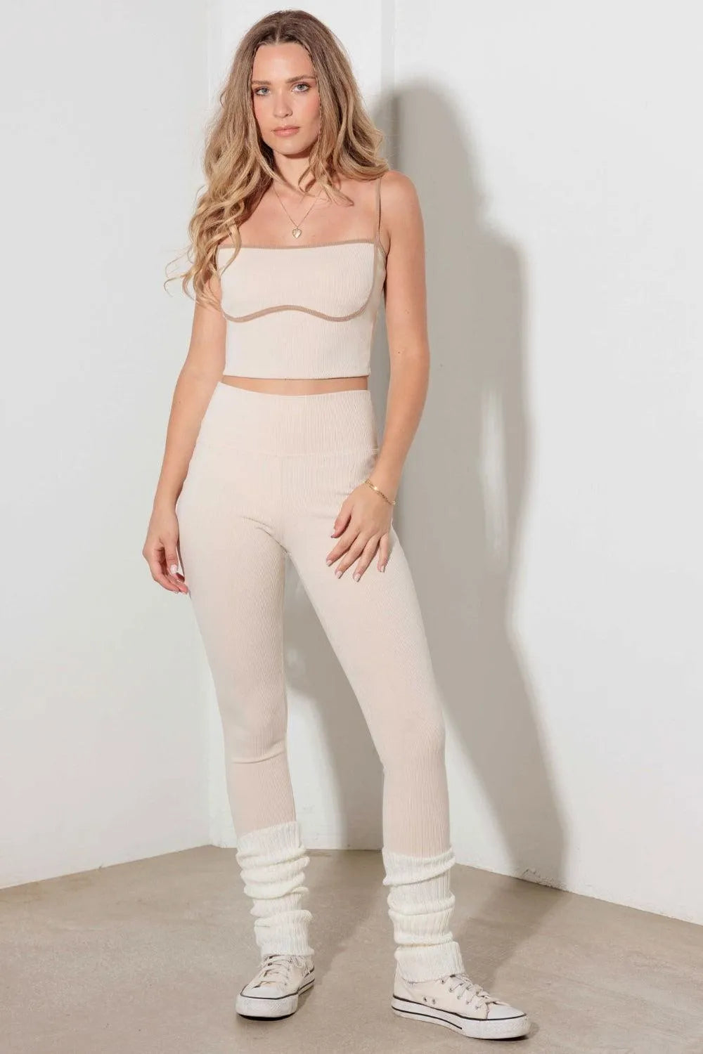 Le Lis Ribbed Crop Cami and High Waist Brushed Leggings Set - 6i6