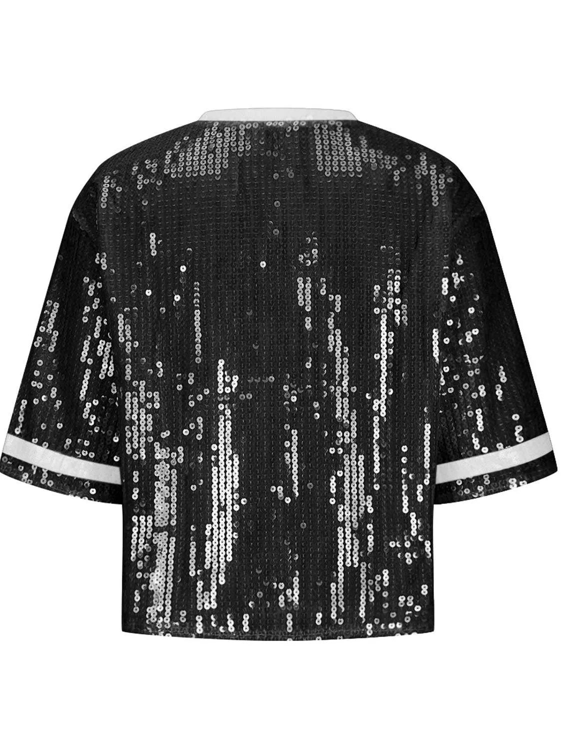 Sequin Football Round Neck Half Sleeve Top - 6i6